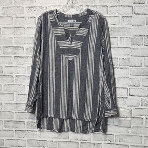 Old Navy blue and White Striped Tunic size Lg linen and cotton blend V‎ Neck